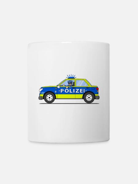 Polizeiauto mit Polizist Blau und Gelb - Tasse - Weiß