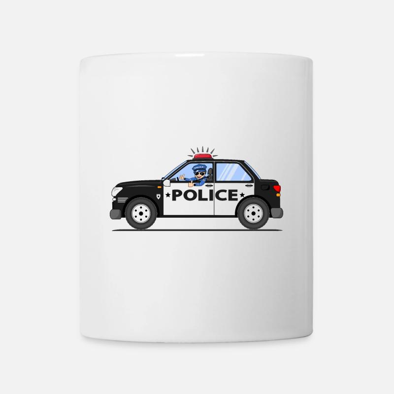Polizeiauto mit Polizist Schwarz und Weiß - Tasse - Weiß