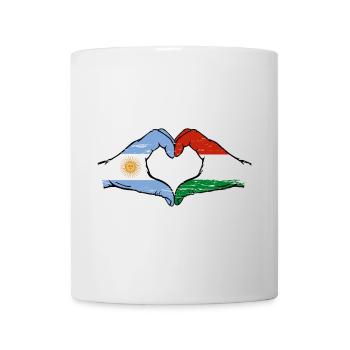 Argentina Hungary Flag Hands Heart Shape Used - Mug - white - Front