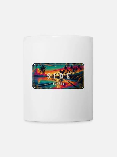 Side Türkei Vintage Sonnenuntergang Schild - Tasse - Weiß