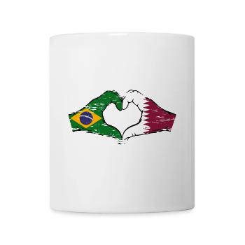 Brazil Qatar flag hands heart shape used - Mug - white - Front