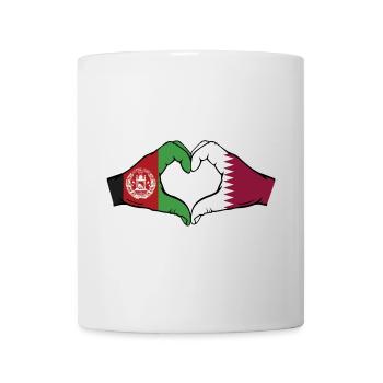 Afghanistan Katar Flagge Hände Herzform - Tasse - Weiß - Vorne