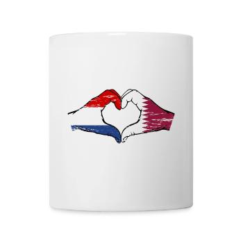 Hollande Qatar drapeau mains forme de coeur utilisé - Mug blanc - blanc - Devant
