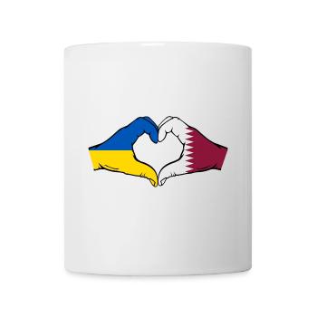 Ukraine Qatar Flag Hands Heart Shape - Mug - white - Front