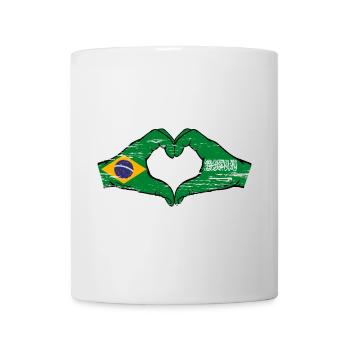 Brazil Saudi Arabia Flag Hands Heart Shape Used - Mug - white - Front
