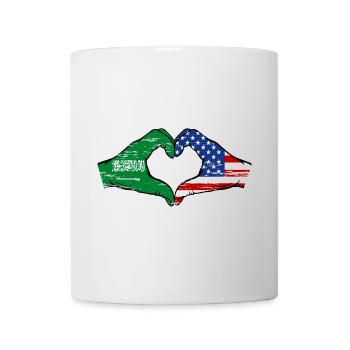 Saudi Arabia USA Flag Hands Heart Shape Used - Mug - white - Front