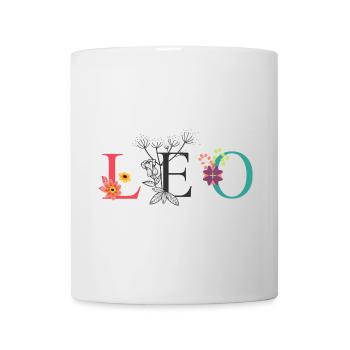LEO Namenskunst mit gestickten Blumen - Tasse - Weiß - Vorne