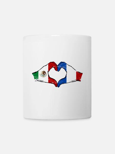 Mexique France drapeau mains coeur forme utilisé - Mug blanc - blanc
