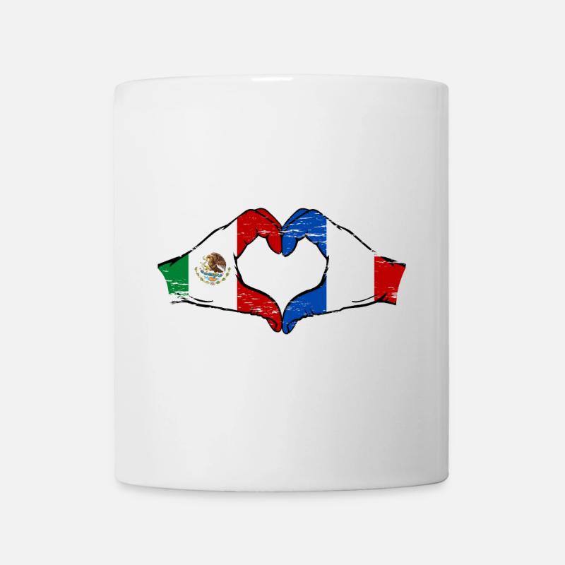 Mexique France drapeau mains coeur forme utilisé - Mug blanc - blanc