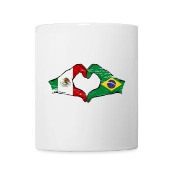 Mexique Brésil drapeau mains forme de coeur utilisé - Mug blanc - blanc - Devant