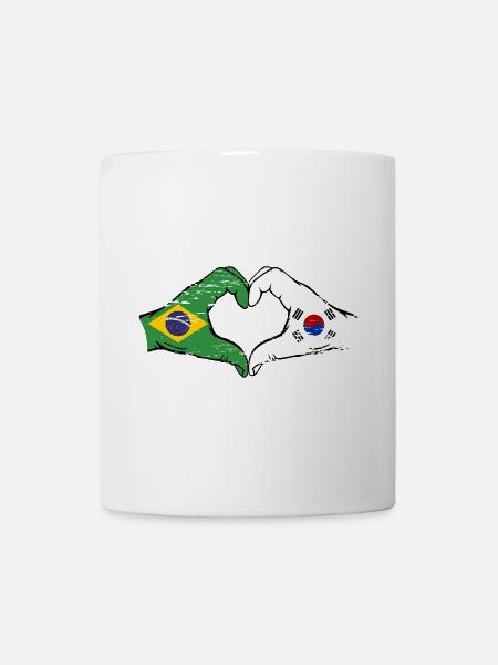 Brasilien Südkorea Flagge Hände Herzform used - Tasse - Weiß