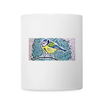 Blaumeise für Vogel-Fans  Linolstil Watercolor - Tasse - Weiß - Vorne