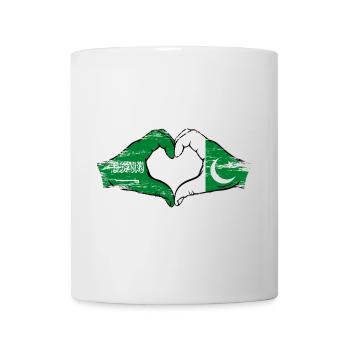 Saudi Arabia Pakiastan Flag Hands Heart Shape Used - Mug - white - Front