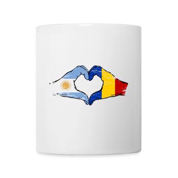 Argentina Romania Flag Hands Heart Shape Used - Mug - white - Front