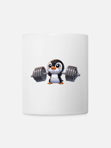 Starker Pinguin Workout Hantel Training - Tasse - Weiß