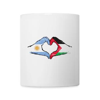 Argentina Palestine Flag Hands Heart Shape Used - Mug - white - Front