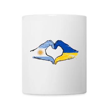 Argentina Ukraine Flag Hands Heart Shape Used - Mug - white - Front