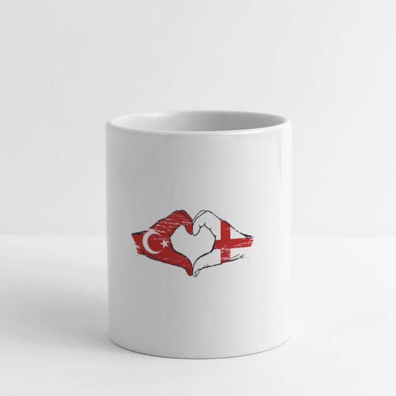 Turquie Angleterre Drapeau Mains Coeur Forme Utilisé Mug blanc