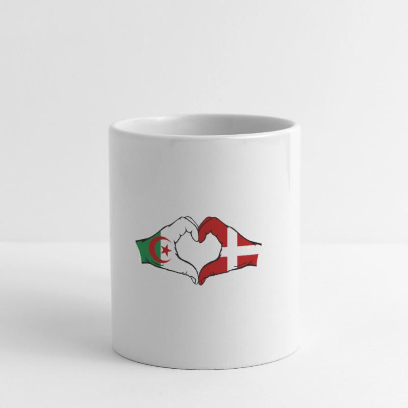 Algérie Danemark Drapeau Mains Coeur Forme Mug blanc