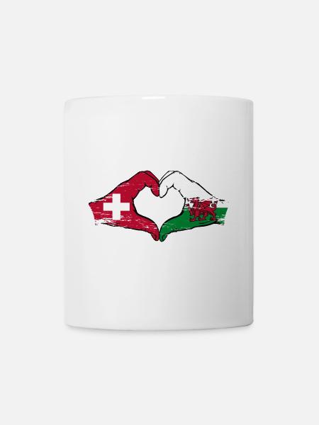Schweiz Wales Flagge Hände Herzform used - Tasse - Weiß