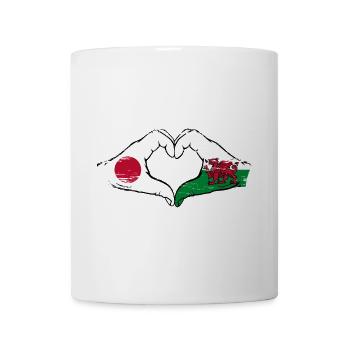 Japon Pays de Galles drapeau mains forme de coeur utilisé - Mug blanc - blanc - Devant