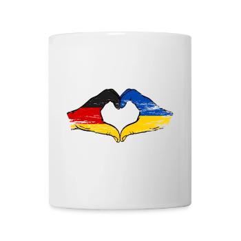 Germany Ukraine Flag Hand Shape Heart Shape Used - Mug - white - Front