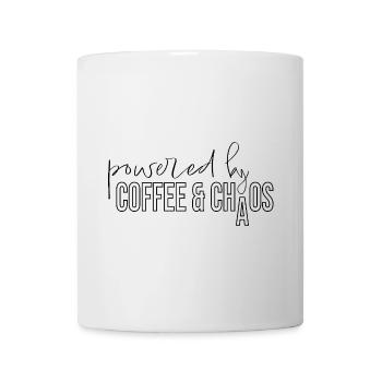 alimenté par le café et le chaos Kaffeejunkie Spruch - Mug blanc - blanc - Devant