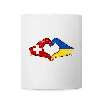 Switzerland Ukraine Flag Hands Heart Shape Used - Mug - white - Front