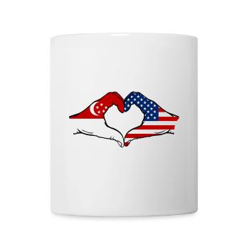 Singapour États-Unis Drapeau Mains Coeur Forme - Mug blanc - blanc - Devant