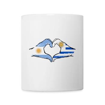 Argentina Uruguay Flag Hands Heart Shape Used - Mug - white - Front