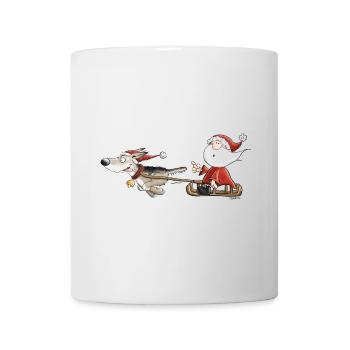 Weihnachtsmann mit Hundeschlitten I Weihnachten - Tasse - Weiß - Vorne