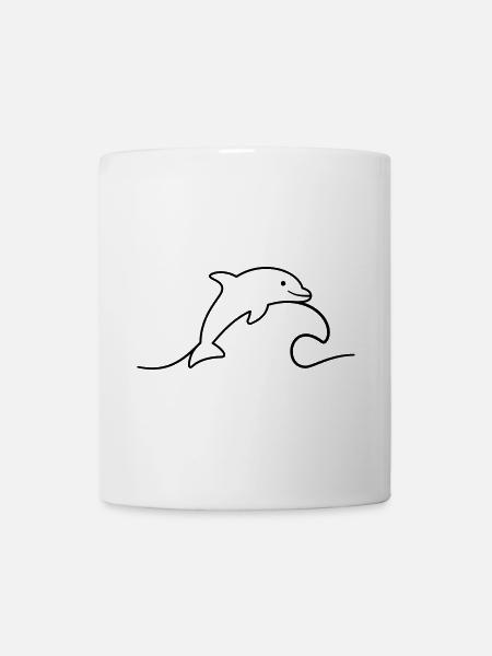 Dolphin on wave icon outline cheerfully jumping - Mug - white
