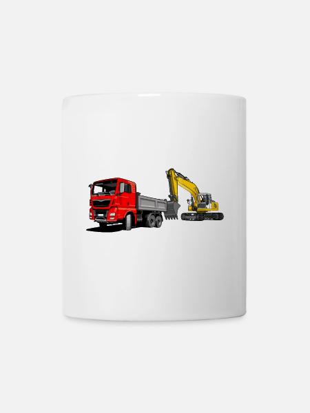 Lastauto mit Bagger - Tasse - Weiß