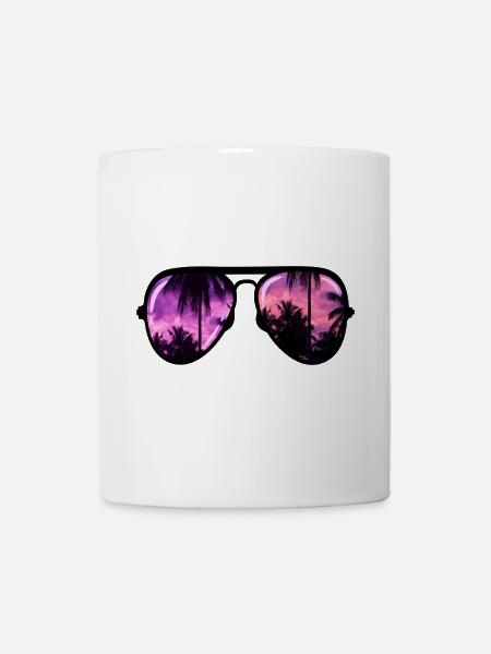coole Sonnenbrille mit Palme - Tasse - Weiß