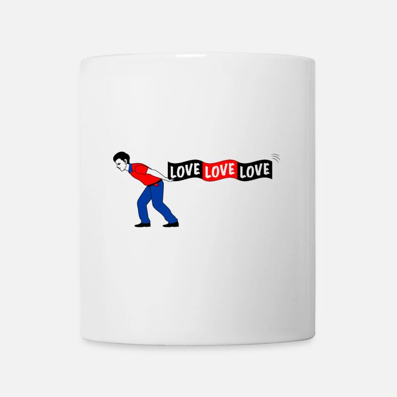 Mann zieht LOVE Banner - Tasse - Weiß