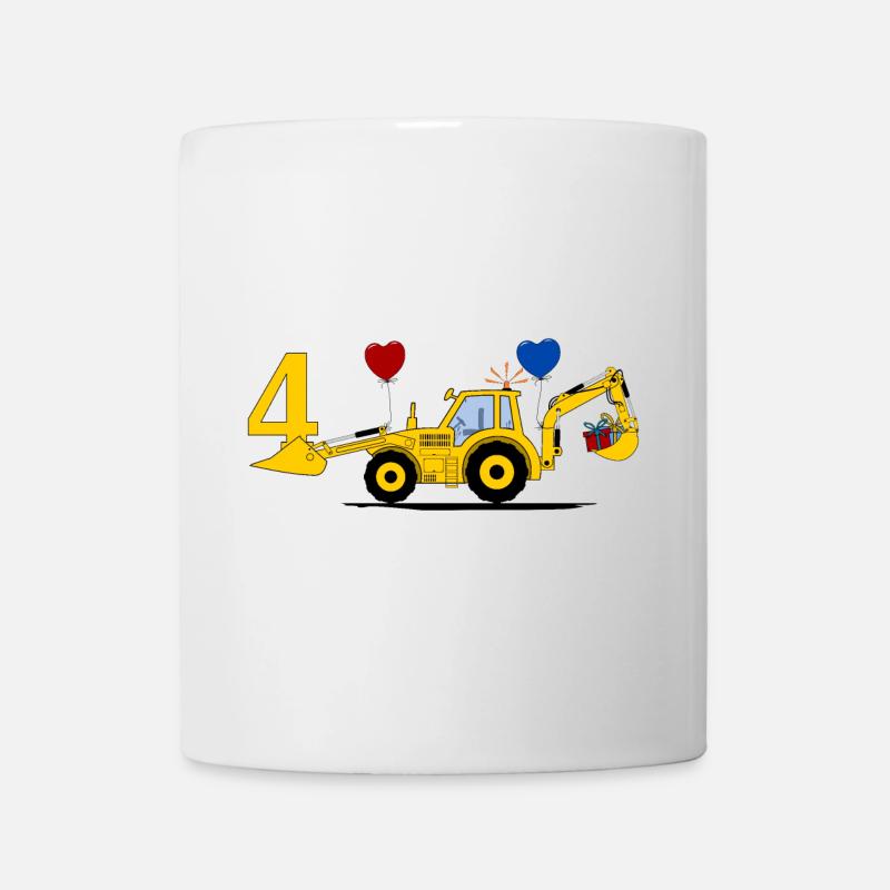 4th Birthday Excavator Tractor - Mug - white
