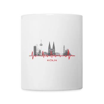 Köln Silhouette mit Herzschlag / Kölln / Stadt - Tasse - Weiß - Vorne