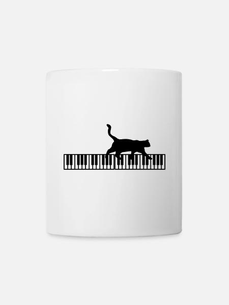 T-Shirt Katze Keyboard Klavier Humor Musik - Tasse - Weiß