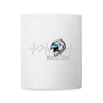 Motorcycle Racing Heartbeat Helmet Love Heart Symbol - Mug - white - Front