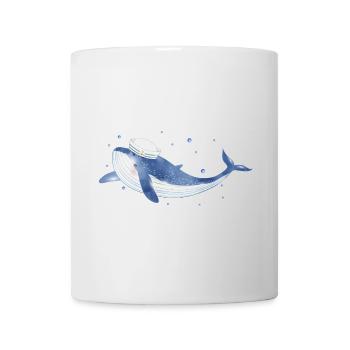 blue whale fish in the ocean with sailor hat - Mug - white - Front