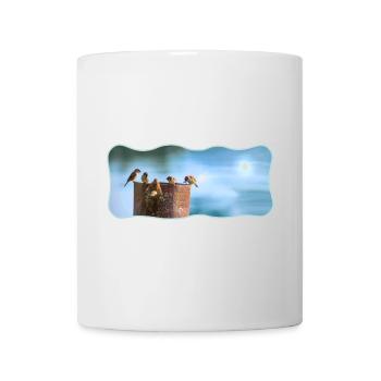 Fotodesign Spatzen-Meeting geschwungen umrandet - Tasse - Weiß - Vorne