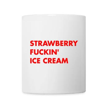 Erdbeer Eis - roter Schriftzug - Tasse - Weiß - Vorne