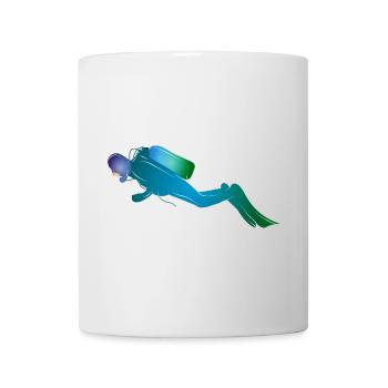 Silhouette de plongeur dans les tons bleu-vert - Mug blanc - blanc - Devant