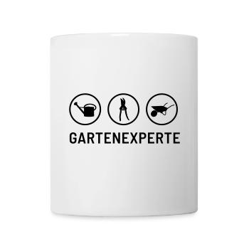 Gartenexperte: Gießkanne, Heckeschere, Schubkarre - Tasse - Weiß - Vorne