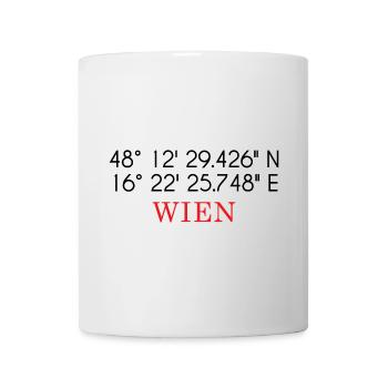 Wien Koordinaten Design – Stadt GPS Typografie - Tasse - Weiß - Vorne