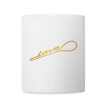 Mit Liebe gekocht - goldener Kochlöffel mit Typo - Tasse - Weiß - Vorne