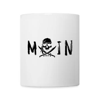MOIN mit Totenkopf, Logo und Säbel schwarz - Tasse - Weiß - Vorne