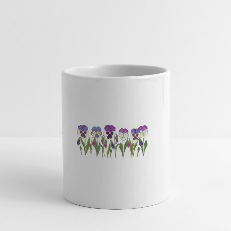 Rangée de fleurs de pensée en violet Mug blanc