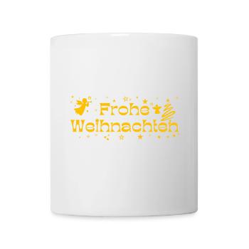Frohe Weihnachten gelber Text mit Sternen Engeln - Tasse - Weiß - Vorne