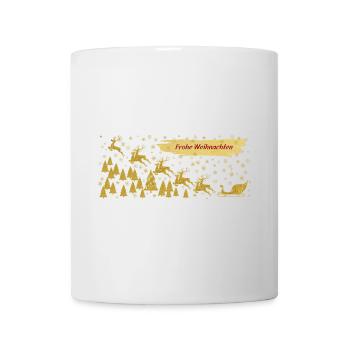 Goldfarben Rentiere Schlitten Frohe Weihnachten - Tasse - Weiß - Vorne